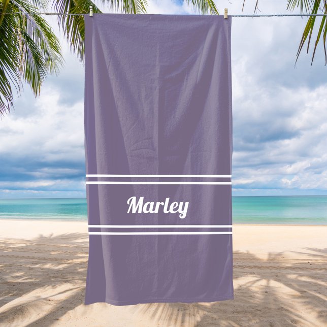 Modern Minimal Monogram Script Template Purple Beach Towel (Creator Uploaded)
