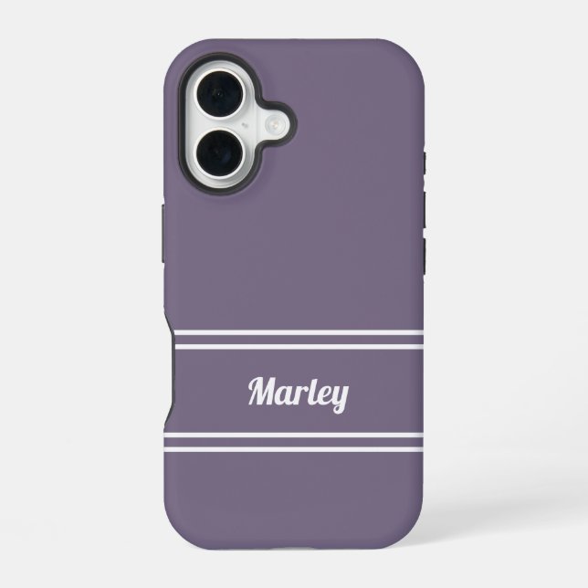 Modern Minimal Monogram Script Template Purple iPhone 16 Case (Back)