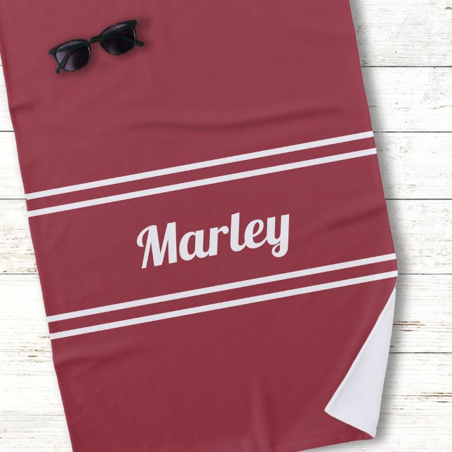 Modern Minimal Monogram Script Template Red Custom Beach Towel (Creator Uploaded)