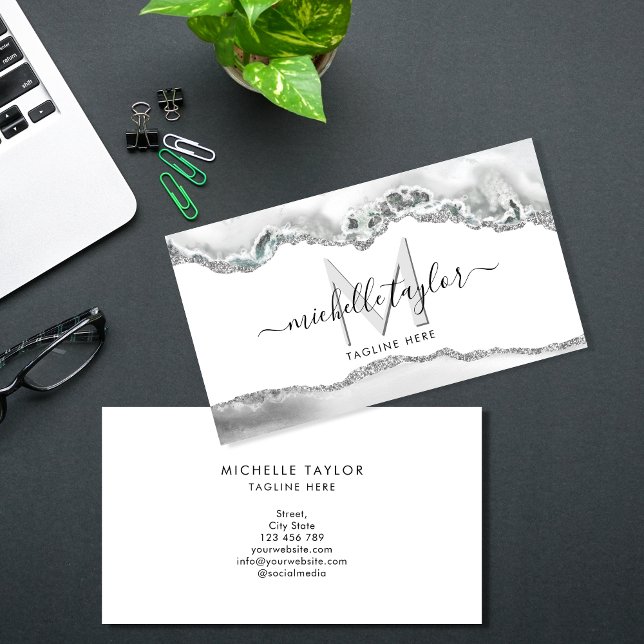 Modern Minimal Monogram Simple Marble Business Card (Creator Uploaded)