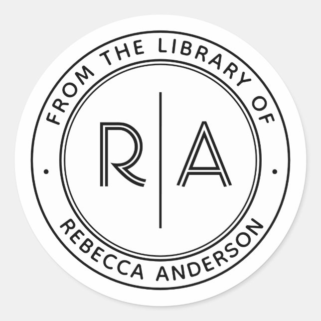 Modern Minimal Monogram The Library of Bookplate Classic Round Sticker (Front)