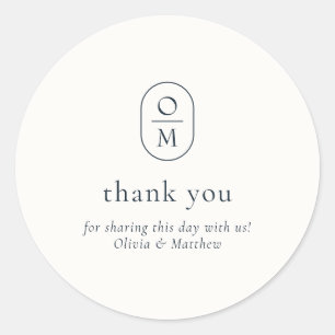 Modern Minimal Monogram Wedding Thank you Sticker