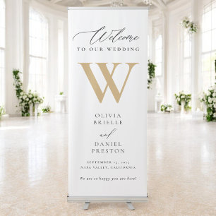 Modern Minimal Monogram Wedding Welcome Retractable Banner