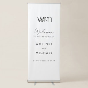 Modern Minimal Monogram Wedding Welcome Retractable Banner