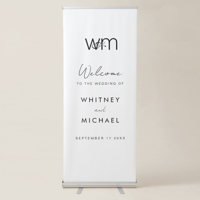 Modern Minimal Monogram Wedding Welcome Retractable Banner (Front)