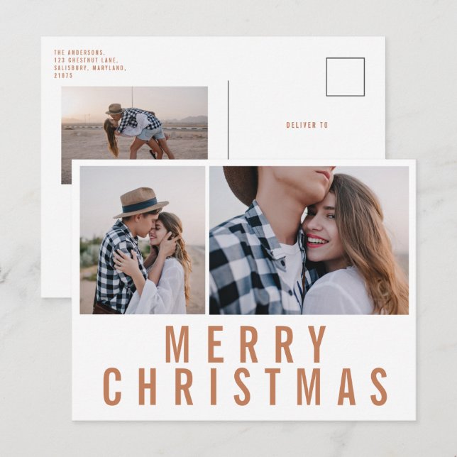 Modern minimal multi photo chic stylish christmas postcard (Front/Back)