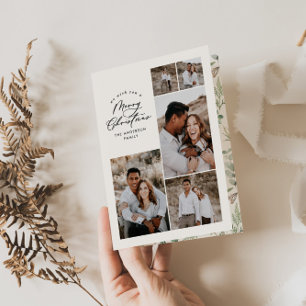 Modern minimal multi photo Christmas elegant Thank You Card