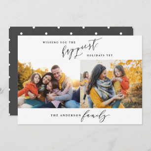 Modern minimal multi photo Christmas script Holiday Card
