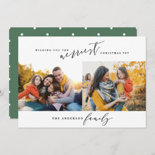 Modern minimal multi photo Christmas script Holiday Card