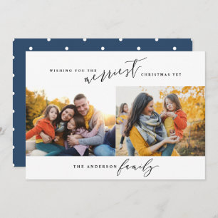 Modern minimal multi photo Christmas script Holiday Card