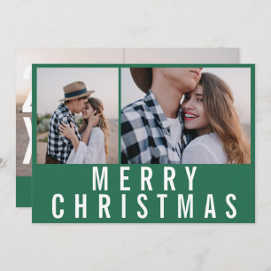 Modern minimal multi photo green white christmas