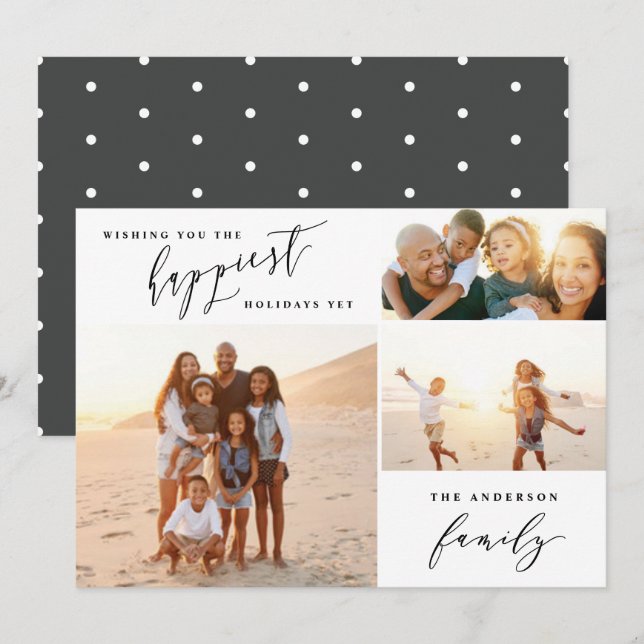 Modern minimal multi photo holiday script card (Front/Back)