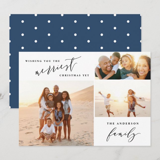 Modern minimal multi photo holiday script card (Front/Back)