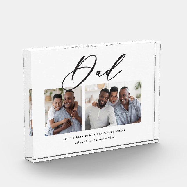 Modern minimal multi photo script dad gift block (Left)