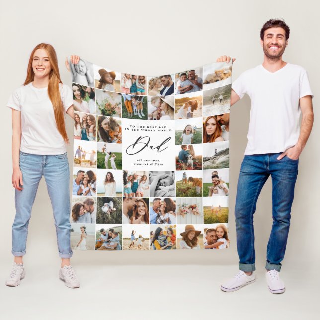 Modern minimal multi photo script dad gift  fleece blanket (In Situ)