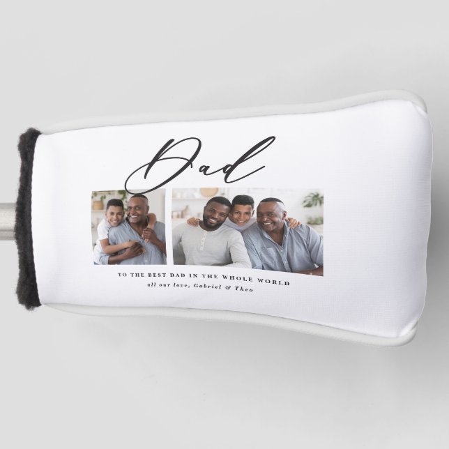 Modern minimal multi photo script dad gift golf head cover (Front)