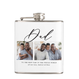 Modern minimal multi photo script dad gift hip flask
