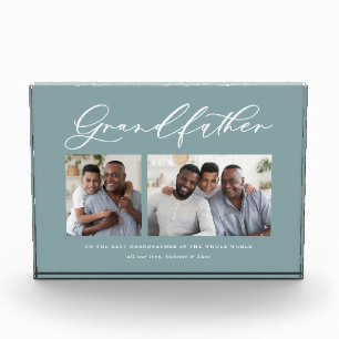Modern minimal multi photo script grandfather gift block