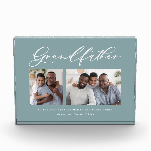 Modern minimal multi photo script grandfather gift block (Front)