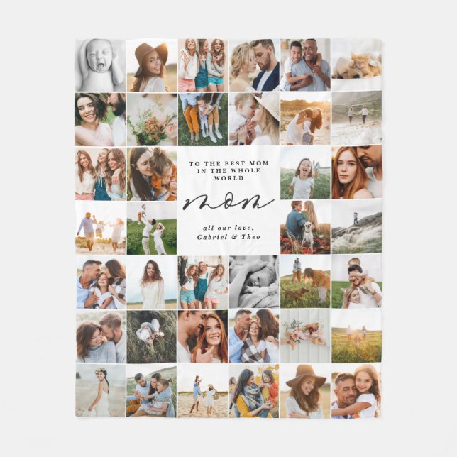 Modern minimal multi photo script mum gift fleece blanket (Front)