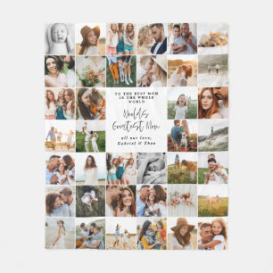 Modern minimal multi photo script mum gift fleece blanket