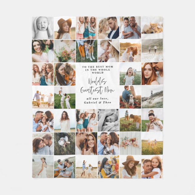 Modern minimal multi photo script mum gift fleece blanket (Front)