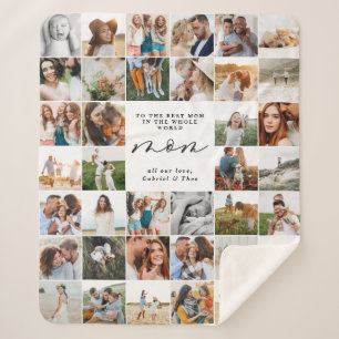Modern minimal multi photo script mum sherpa blanket