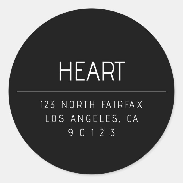 Modern Minimal Name & Address | Black & White Classic Round Sticker (Front)