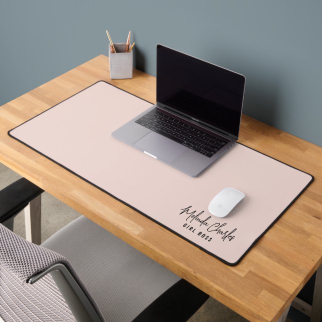 MODERN MINIMAL name design solid blush pink black Desk Mat (Office 2)