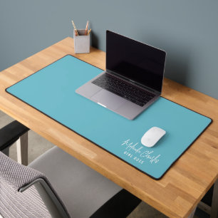 MODERN MINIMAL name design solid turquoise blue Desk Mat