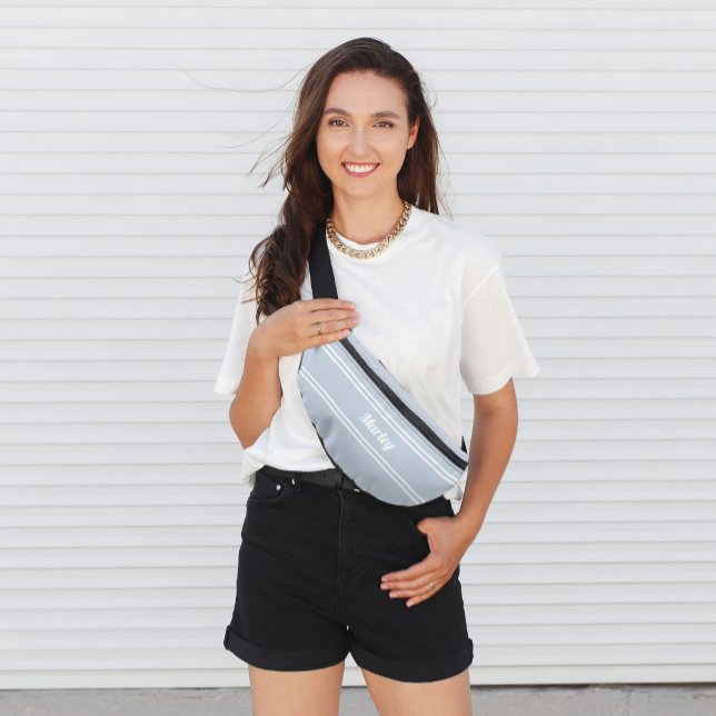 Modern Minimal Name Monogram Script Template Blue Bum Bags (Creator Uploaded)