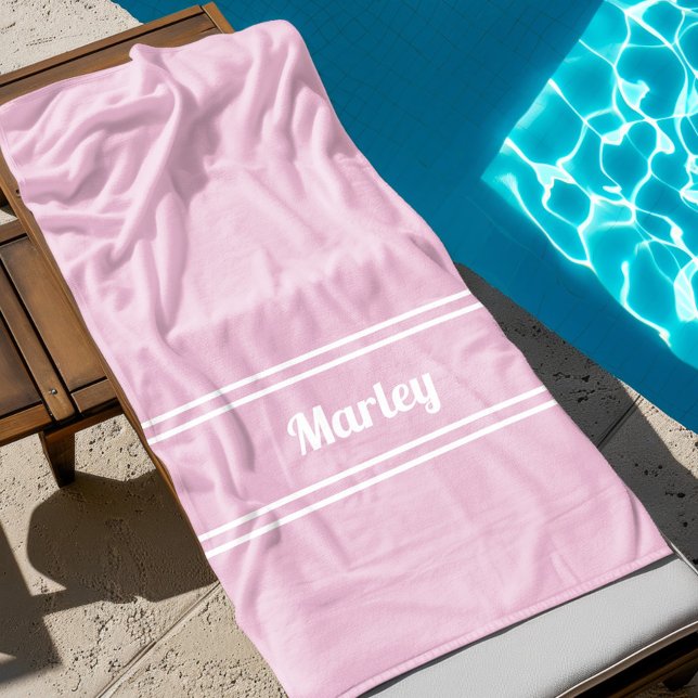 Modern Minimal Name Monogram Script Template Pink Beach Towel (Modern Minimal Name Monogram Script Template Pink Beach Towel)