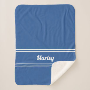 Modern Minimal Name Monogrammed Script Trendy Blue Sherpa Blanket