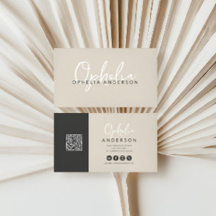 Modern minimal natural script boho QRcode Business Card