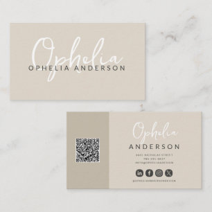 Modern minimal natural script boho QRcode Business Card