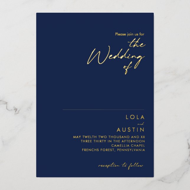 Modern Minimal Navy And Gold The Wedding Of Real (Front)