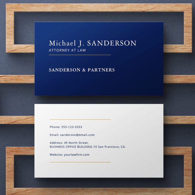 Modern minimal navy blue attorney at law business card (Creator Uploaded)