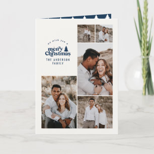 Modern minimal Navy blue Christmas multi photo Thank You Card