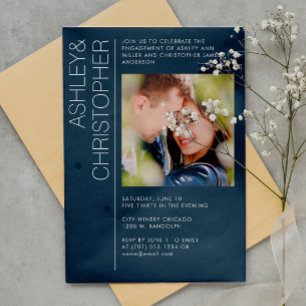 Modern Minimal Navy Blue Engagement Party Photo Invitation