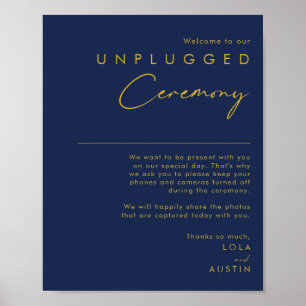 Modern Minimal Navy Blue Gold Unplugged Ceremony Poster