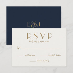 Modern Minimal Navy Blue Gold Wedding  RSVP Card