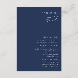 Modern Minimal Navy Blue Silver Schedule of Events Enclosure Card