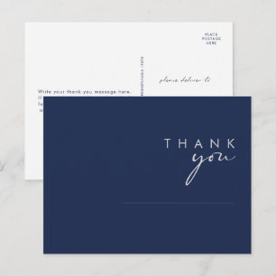 Modern Minimal Navy Blue Silver Wedding Thank You Postcard