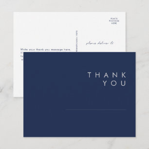 Modern Minimal Navy Blue Silver Wedding Thank You Postcard