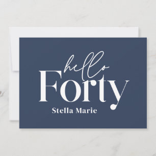 Modern minimal navy blue simple 40th birthday invitation