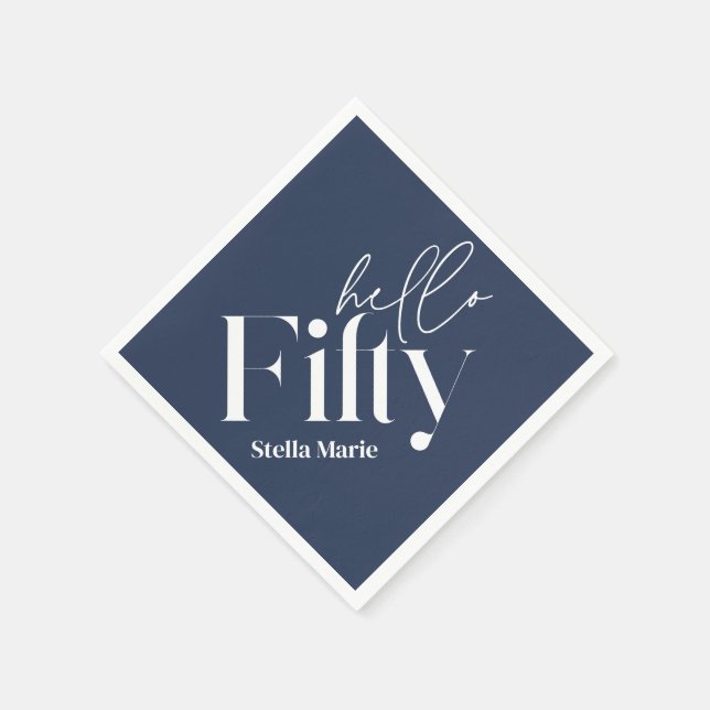 Modern minimal navy blue simple 50th birthday napkin (Corner)