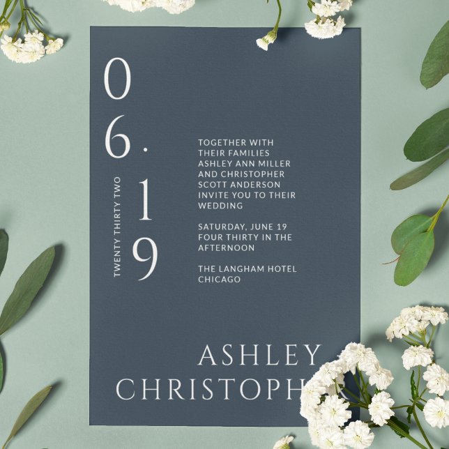 Modern Minimal Navy Blue Split Date Wedding Invitation (Creator Uploaded)