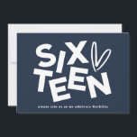 Modern minimal navy blue typography 16th birthday invitation<br><div class="desc">Modern minimal bold typography 16th birthday navy blue and white party invitation.</div>
