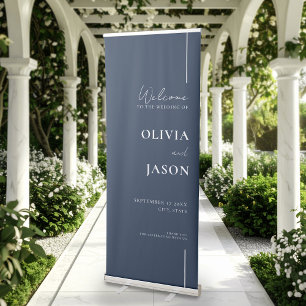 Modern Minimal Navy Blue Wedding Welcome Retractable Banner