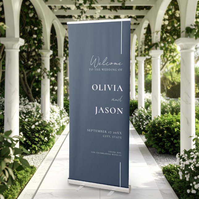 Modern Minimal Navy Blue Wedding Welcome Retractable Banner (Creator Uploaded)